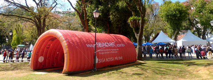 A estrutura de uma artéria montada na Praça da Liberdade, em Petrópolis.