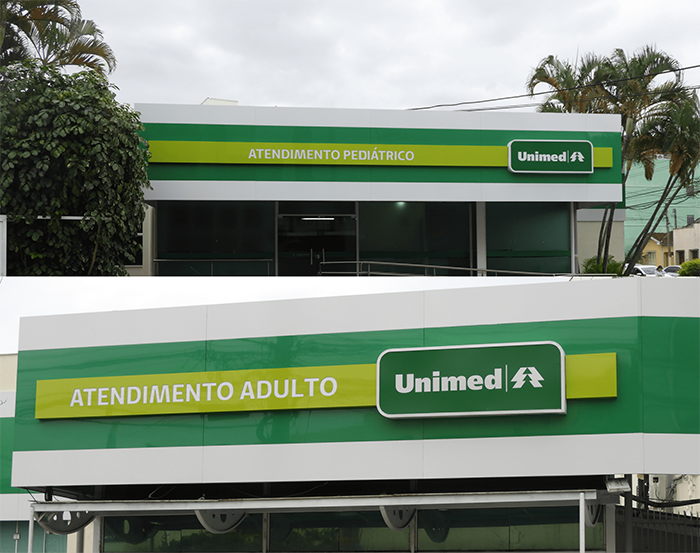 Fachadas da frente do Hospital e do setor de Vendas, na Operadora