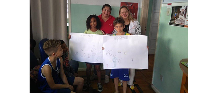 As crianças se dividiram em equipes para produzir os trabalhos da gincana 