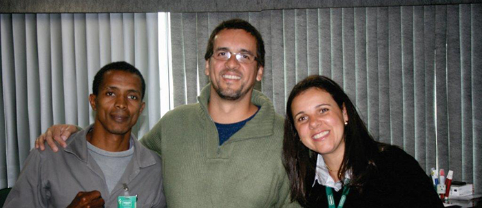 Da esquerda para a direita:  Josias Reis, o palestrante Otávio Marra e Rafaella Neves