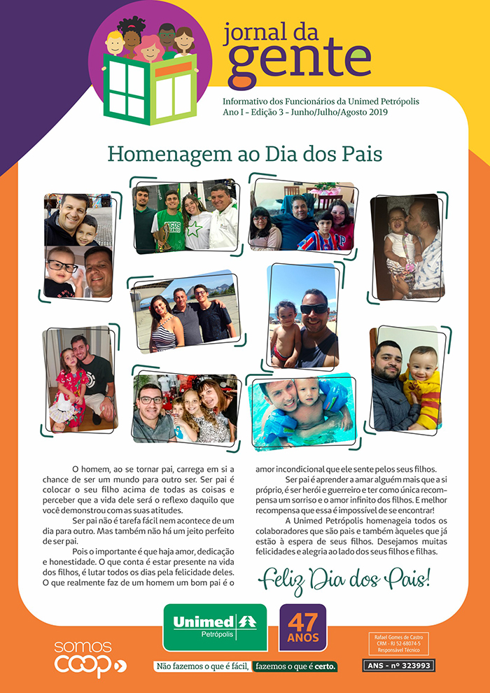 capa do jornal da gente, informativo interno em homenagem ao Dia dos Pais